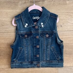 Cat & Jack Dark Blue Denim Vest with Floral Accents